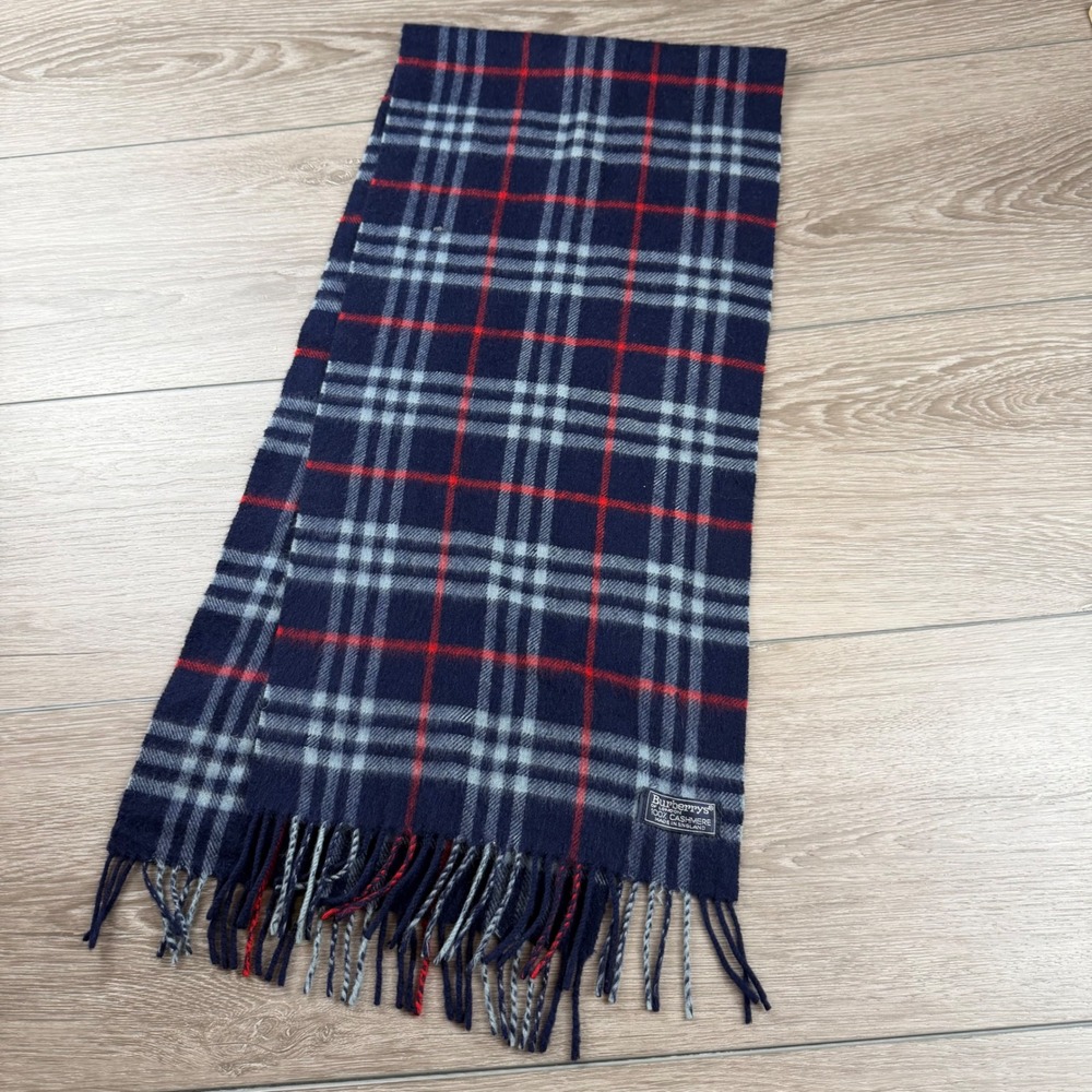 Burberrys Unisex Scarf 100% Cashmere Plaid Check Navy Blue OS